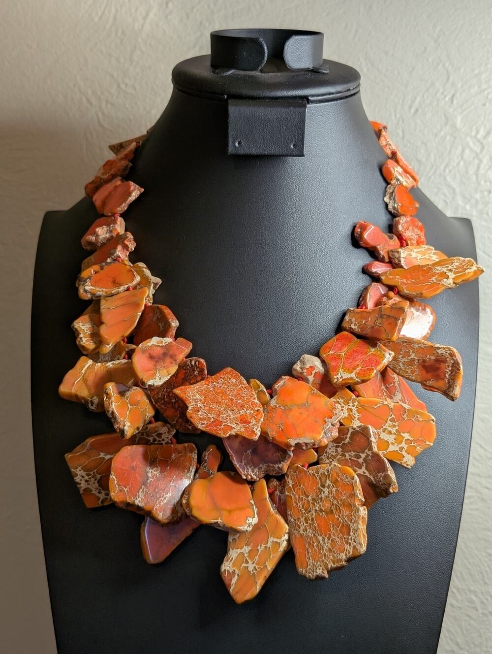 Marked LUC 925 Sterling Silver Faux Orange Stone Statement Necklace 20.75"